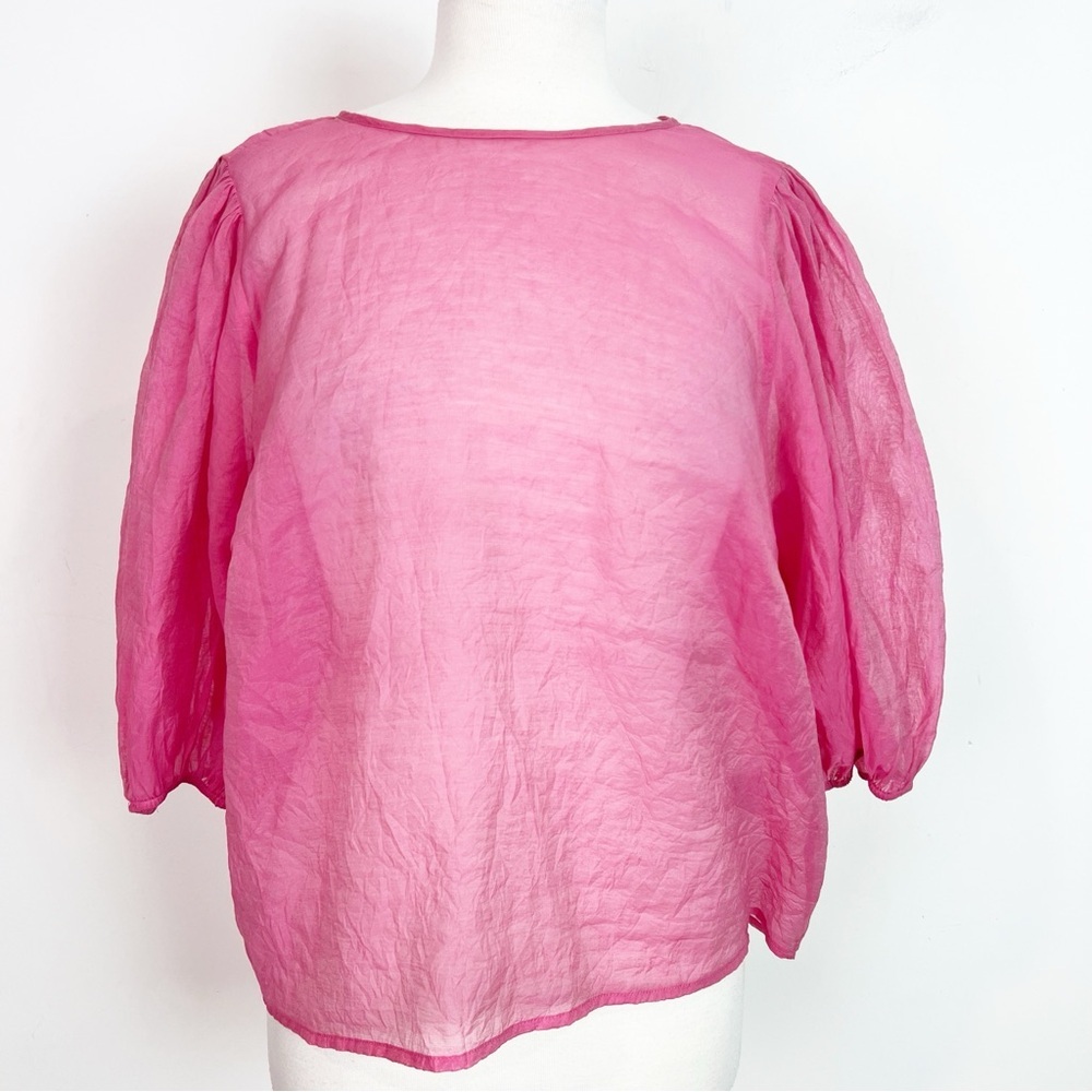 H&M PINK SHEER SHORT BUBBLE SLEEVE BLOUSE WOMENS LARGE